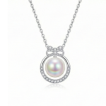Pearl Circle Bow Pendant Necklace