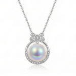 Pearl Circle Bow Pendant Necklace