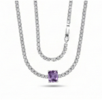 Tennis Necklace with Square Purple Stone
