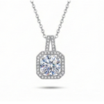 Square Halo Crystal Pendant Necklace