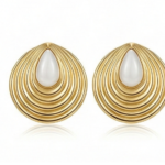 Layered Fan Drop Earrings with Teardrop Stone