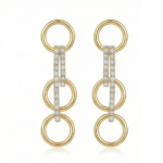 Triple Ring Drop Earrings with Crystal Bar