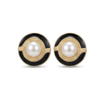 Pearl Center Enamel Stud Earrings – Black