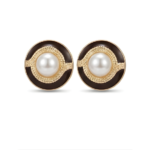 Pearl Center Enamel Stud Earrings – Brown