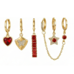 Red Stone Charm Hoop Earrings