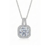 Square Halo Crystal Pendant Necklace