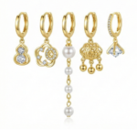 Mixed Pearl and Crystal Hoop Earrings Set