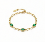 Chain Bracelet with Oval Green Stones