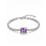 Tennis Bracelet with Square Purple Stone Center