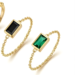 Flower Ring and Rectangular Stone Chain Rings Set