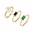 Flower Ring and Rectangular Stone Chain Rings Set – Alternate